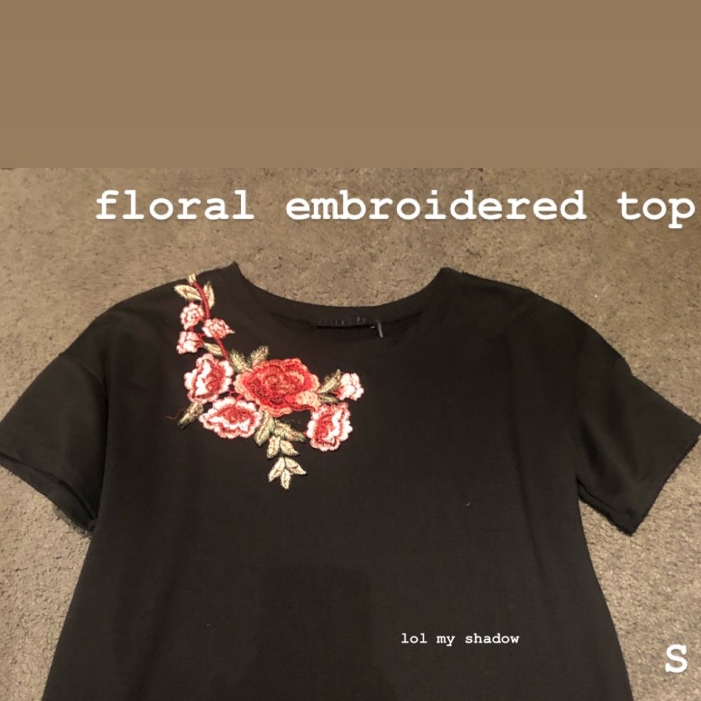 floral cotton embroidered tee